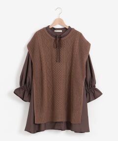 MAJESTIC LEGON / マジェスティックレゴン ミニ丈・ひざ丈ワンピース | ベストセットフロントリボンワンピース