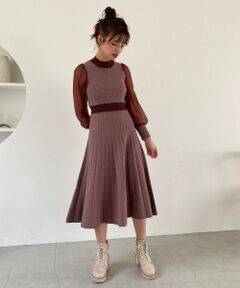 MAJESTIC LEGON / マジェスティックレゴン ロング・マキシ丈ワンピース | バイカラーニットワンピース