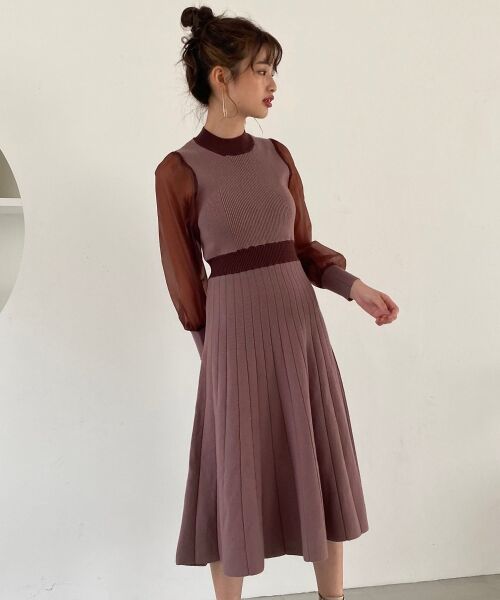 MAJESTIC LEGON / マジェスティックレゴン ロング・マキシ丈ワンピース | バイカラーニットワンピース | 詳細3