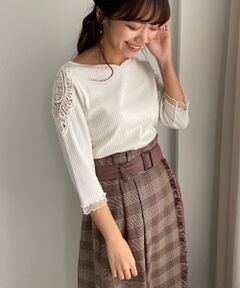 MAJESTIC LEGON / マジェスティックレゴン カットソー | レースショルダーラメリブトップス