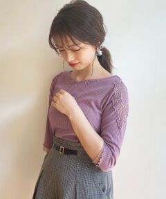 MAJESTIC LEGON / マジェスティックレゴン カットソー | レースショルダーラメリブトップス