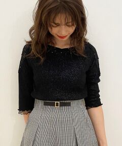 MAJESTIC LEGON / マジェスティックレゴン カットソー | レースショルダーラメリブトップス