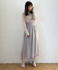 MAJESTIC LEGON / マジェスティックレゴン ロング・マキシ丈ワンピース | ニットドッキングチュールワンピ