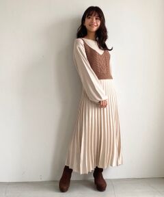 MAJESTIC LEGON / マジェスティックレゴン ロング・マキシ丈ワンピース | ケーブルビスチェセットニットワンピース