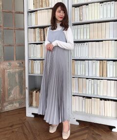 MAJESTIC LEGON / マジェスティックレゴン ロング・マキシ丈ワンピース | サテンプリーツコンビワンピ