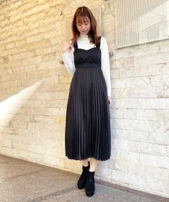 MAJESTIC LEGON / マジェスティックレゴン ロング・マキシ丈ワンピース | サテンプリーツコンビワンピ