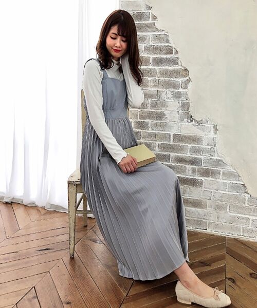 MAJESTIC LEGON / マジェスティックレゴン ロング・マキシ丈ワンピース | サテンプリーツコンビワンピ | 詳細8