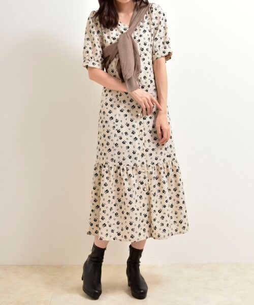 MAJESTIC LEGON / マジェスティックレゴン ロング・マキシ丈ワンピース | オータムフラワーワンピース(アイボリー柄)