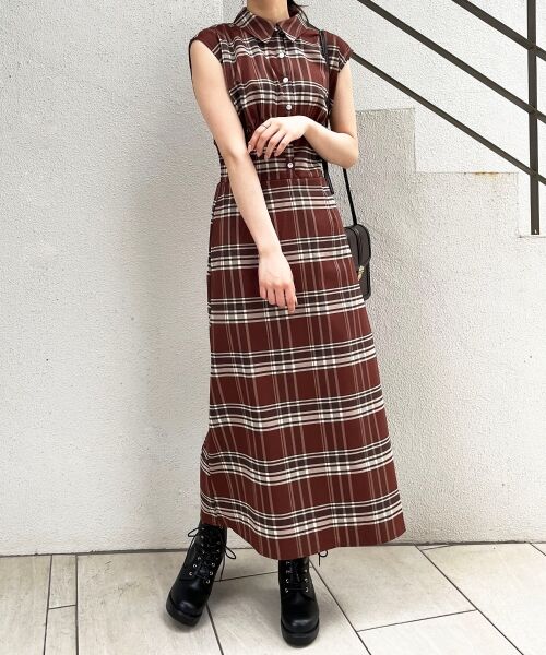 セール 襟付きチェックノースリワンピ ロング マキシ丈ワンピース Majestic Legon マジェスティックレゴン ファッション通販 タカシマヤファッションスクエア