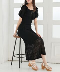 MAJESTIC LEGON / マジェスティックレゴン ロング・マキシ丈ワンピース | スカシ柄ニットワンピース