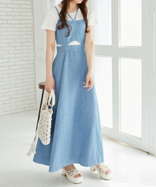 極美品♡エポカ　デニムキャミワンピース　ロングワンピース　デニムワンピース セール】 デニムオープンキャミワンピ （ロング・マキシ丈