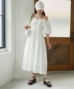 MAJESTIC LEGON / マジェスティックレゴン ロング・マキシ丈ワンピース | クロスストラップオフショルワンピ