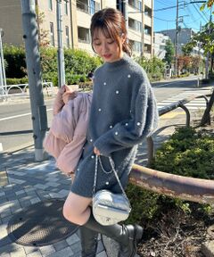 MAJESTIC LEGON / マジェスティックレゴン ミニ丈・ひざ丈ワンピース | パールシャギーミニワンピース