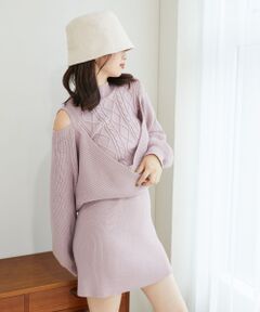 MAJESTIC LEGON / マジェスティックレゴン ミニ丈・ひざ丈ワンピース | オープンショルダーミニニットワンピ