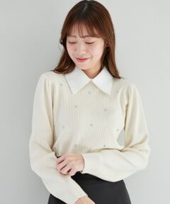 MAJESTIC LEGON / マジェスティックレゴン ニット・セーター | 2way襟付きビジューリブニット