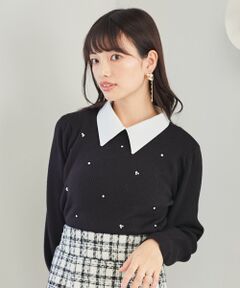 MAJESTIC LEGON / マジェスティックレゴン ニット・セーター | 2way襟付きビジューリブニット