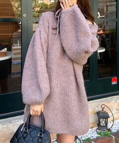 MAJESTIC LEGON / マジェスティックレゴン ミニ丈・ひざ丈ワンピース | モコモコブークレミニニットワンピース