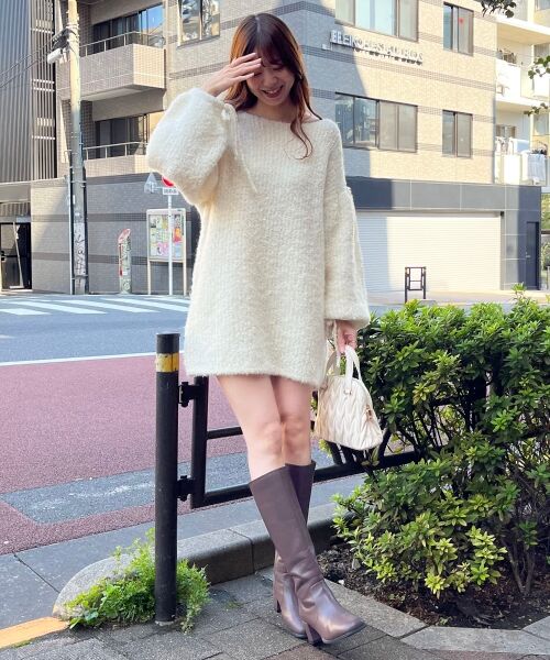 セール】 モコモコブークレミニニットワンピース (ミニ丈・ひざ セール】 モコモコブークレミニニットワンピース (ミニ丈・ひざ