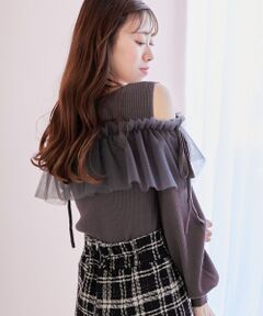 MAJESTIC LEGON / マジェスティックレゴン ニット・セーター | チュールレイヤード肩あきニット