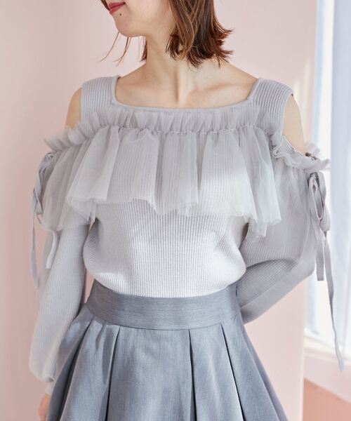 MAJESTIC LEGON / マジェスティックレゴン ニット・セーター | チュールレイヤード肩あきニット | 詳細13