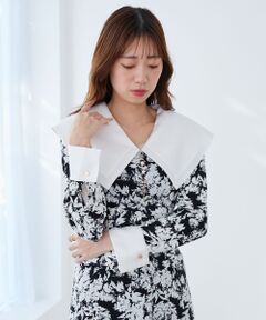 MAJESTIC LEGON / マジェスティックレゴン ミニ丈・ひざ丈ワンピース | ビッグカラー花柄ワンピース