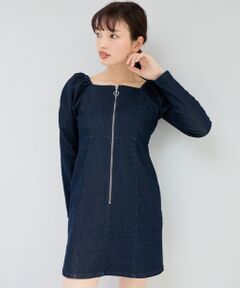 MAJESTIC LEGON / マジェスティックレゴン ミニ丈・ひざ丈ワンピース | フロントジップデニムミニワンピース