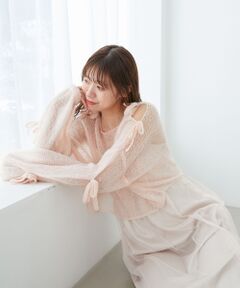 MAJESTIC LEGON / マジェスティックレゴン ニット・セーター | リボン肩あきメッシュニット