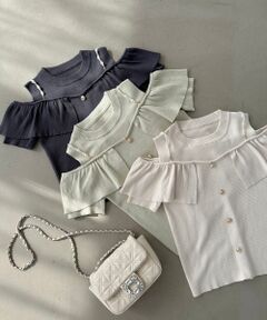 MAJESTIC LEGON / マジェスティックレゴン ニット・セーター | パールストラップ肩あきニット