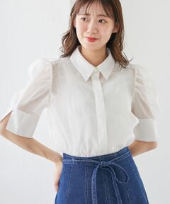 MAJESTIC LEGON / マジェスティックレゴン シャツ・ブラウス | シアーパフ袖シャツブラウス