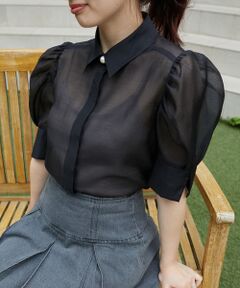 MAJESTIC LEGON / マジェスティックレゴン シャツ・ブラウス | シアーパフ袖シャツブラウス