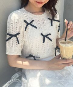 MAJESTIC LEGON / マジェスティックレゴン ニット・セーター | レーシーパターンリボンニット