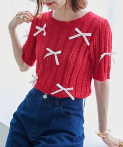 MAJESTIC LEGON / マジェスティックレゴン ニット・セーター | レーシーパターンリボンニット