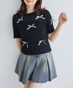 MAJESTIC LEGON / マジェスティックレゴン ニット・セーター | レーシーパターンリボンニット