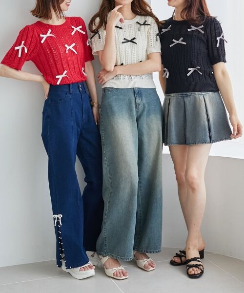 MAJESTIC LEGON / マジェスティックレゴン ニット・セーター | レーシーパターンリボンニット | 詳細2