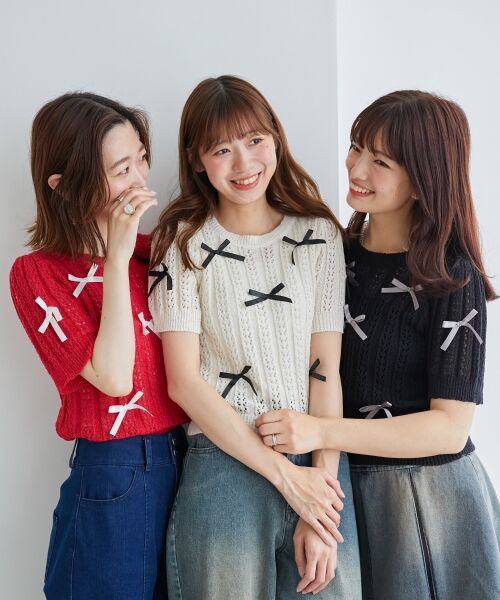 MAJESTIC LEGON / マジェスティックレゴン ニット・セーター | レーシーパターンリボンニット | 詳細3