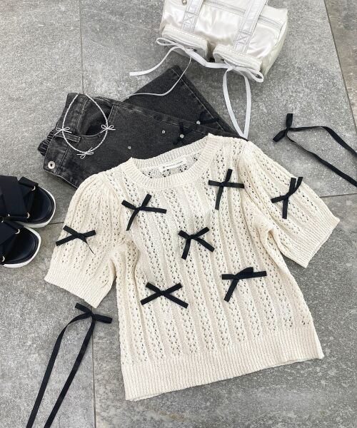 MAJESTIC LEGON / マジェスティックレゴン ニット・セーター | レーシーパターンリボンニット | 詳細6