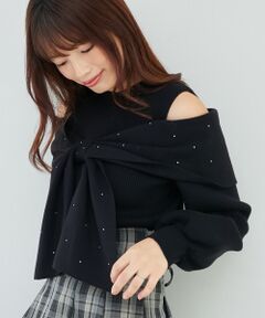 MAJESTIC LEGON / マジェスティックレゴン ニット・セーター | ビジューリボン肩あきニット