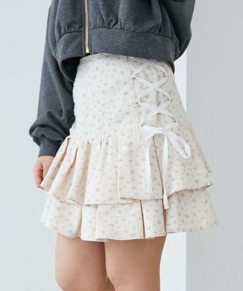 MAJESTIC LEGON/マジェスティックレゴン サイドレースアップフリルスカパン アイボリー柄 M MAJESTIC LEGON/マジェスティックレゴン サイドレースアップフリルスカパン アイボリー柄 M