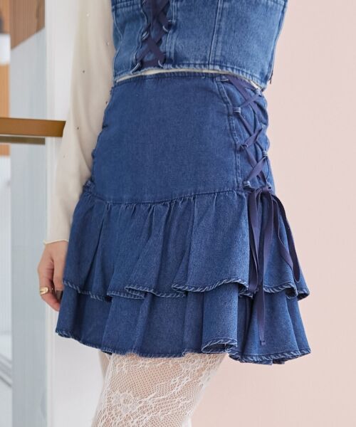 MAJESTIC LEGON / マジェスティックレゴン ミニ・ひざ丈スカート | サイドレースアップフリルスカパン | 詳細21
