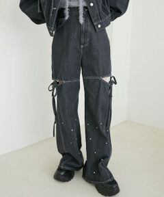 MAJESTIC LEGON / マジェスティックレゴン デニムパンツ | サイドスリットビジューデニムパンツ