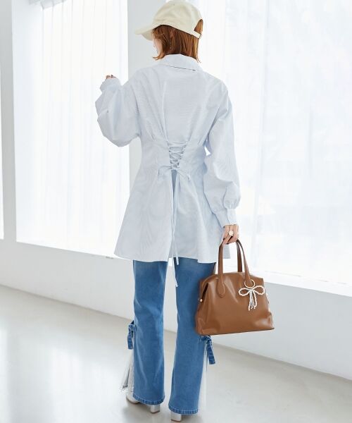 MAJESTIC LEGON / マジェスティックレゴン ミニ丈・ひざ丈ワンピース | バックレースアップミニシャツワンピ | 詳細14