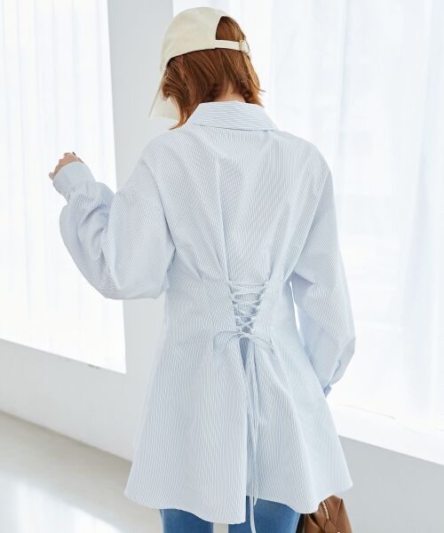 MAJESTIC LEGON / マジェスティックレゴン ミニ丈・ひざ丈ワンピース | バックレースアップミニシャツワンピ | 詳細17