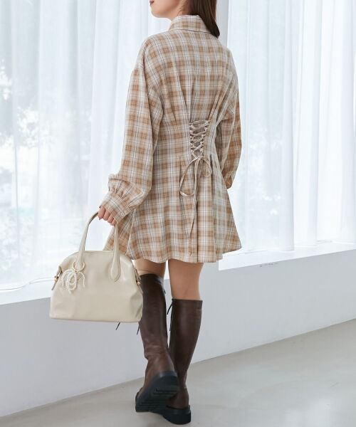 MAJESTIC LEGON / マジェスティックレゴン ミニ丈・ひざ丈ワンピース | バックレースアップミニシャツワンピ | 詳細25