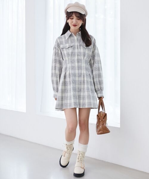 MAJESTIC LEGON/マジェスティックレゴン バックレースアップミニシャツワンピ アイボリー柄 M MAJESTIC LEGON/マジェスティックレゴン バックレースアップミニシャツワンピ アイボリー柄 M