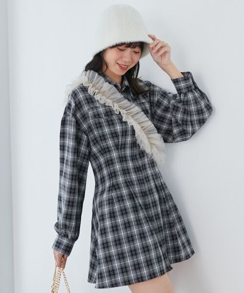 MAJESTIC LEGON/マジェスティックレゴン バックレースアップミニシャツワンピ ブラック柄 M MAJESTIC LEGON/マジェスティックレゴン バックレースアップミニシャツワンピ ブラック柄 M