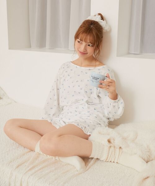 MAJESTIC LEGON/マジェスティックレゴン リラックスネコチャンルームウェア ブルー柄 M MAJESTIC LEGON/マジェスティックレゴン リラックスネコチャンルームウェア ブルー柄 M
