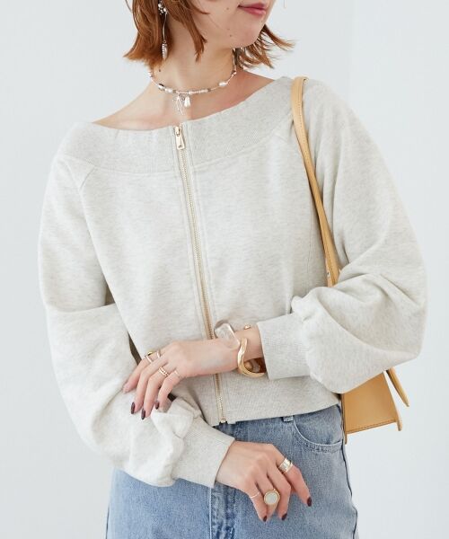 MAJESTIC LEGON/マジェスティックレゴン オフショルジップスウェット オートミール M MAJESTIC LEGON/マジェスティックレゴン オフショルジップスウェット オートミール M