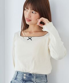 MAJESTIC LEGON / マジェスティックレゴン カットソー | リボン付きスクエアネックトップス