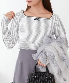 MAJESTIC LEGON / マジェスティックレゴン カットソー | リボン付きスクエアネックトップス