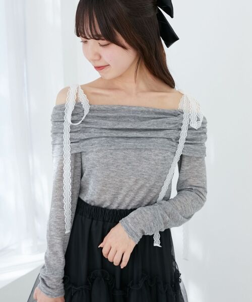MAJESTIC LEGON / マジェスティックレゴン カットソー | レースリボン2wayオフショルトップス | 詳細26